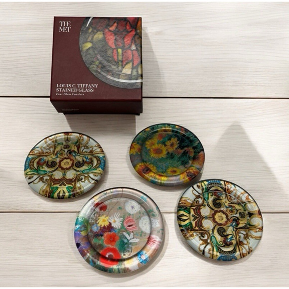 The Met Louis C. Tiffany Stained Glass Luminous Coasters Set of 4 - Picture 1 of 8
